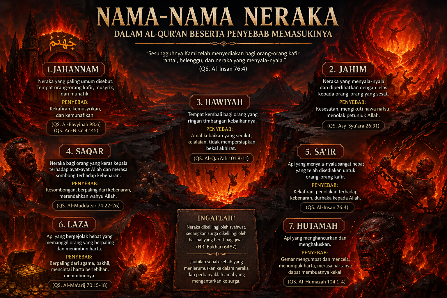 Nama-Nama Neraka dan Golongan yang Diancam Masuk ke Dalamnya