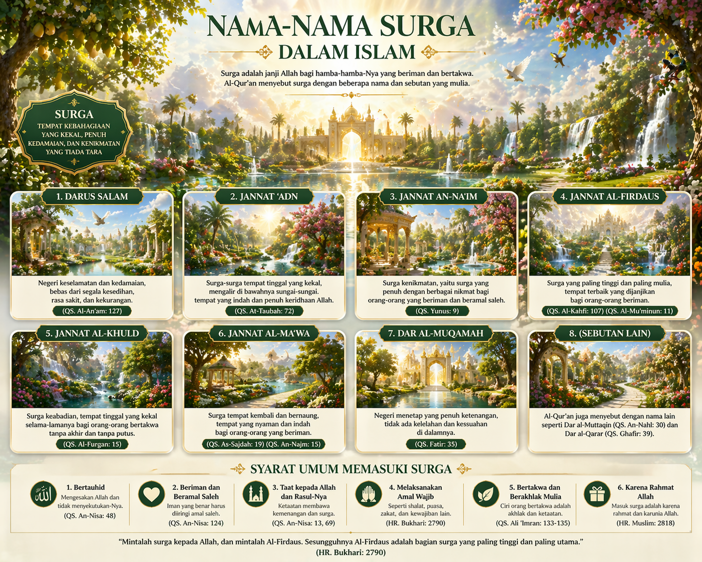Nama-Nama Surga dalam Islam dan Syarat Memasukinya